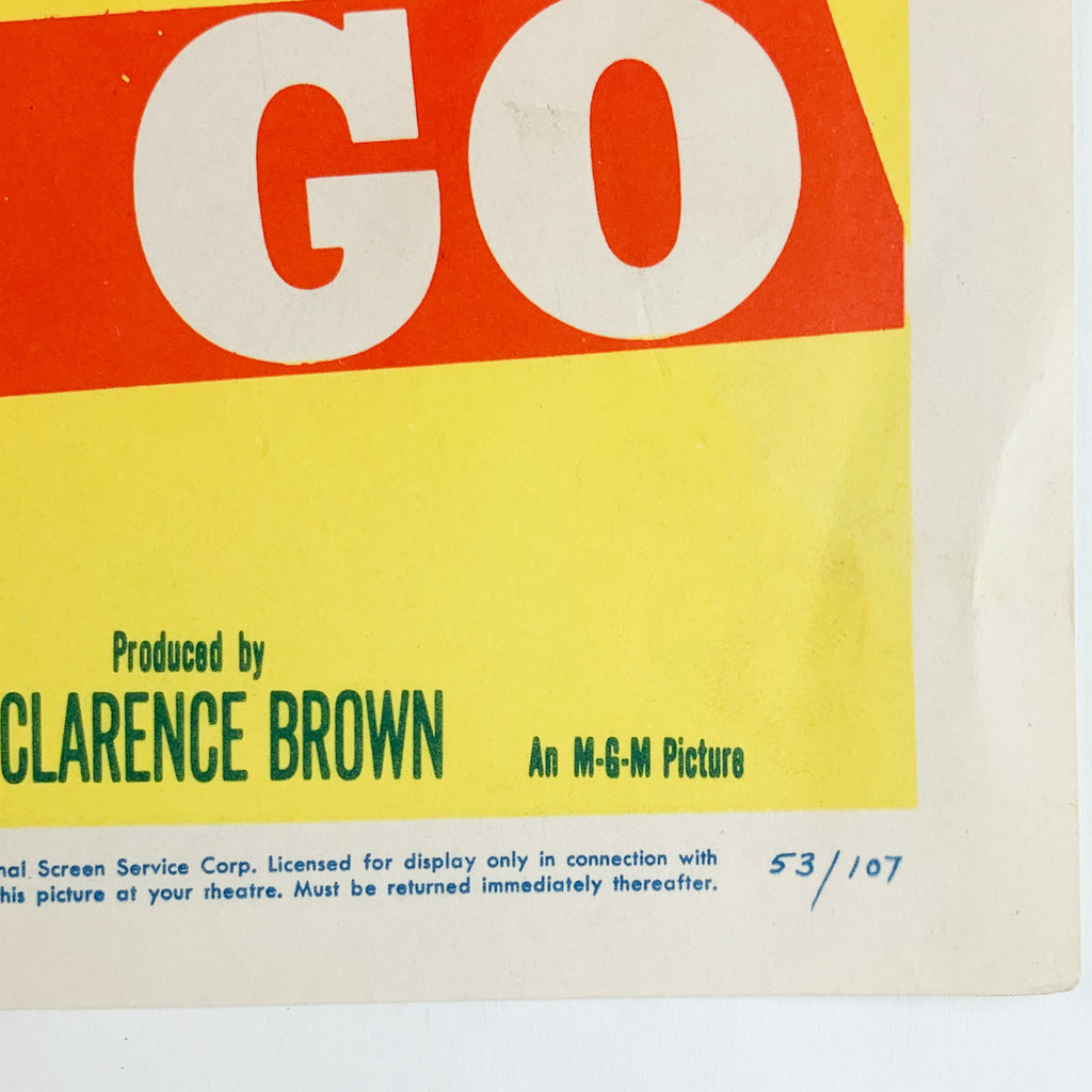 Vintage 1953 MGM Never Let me Go Clark Gable Gene Tierney #4 Lobby Card