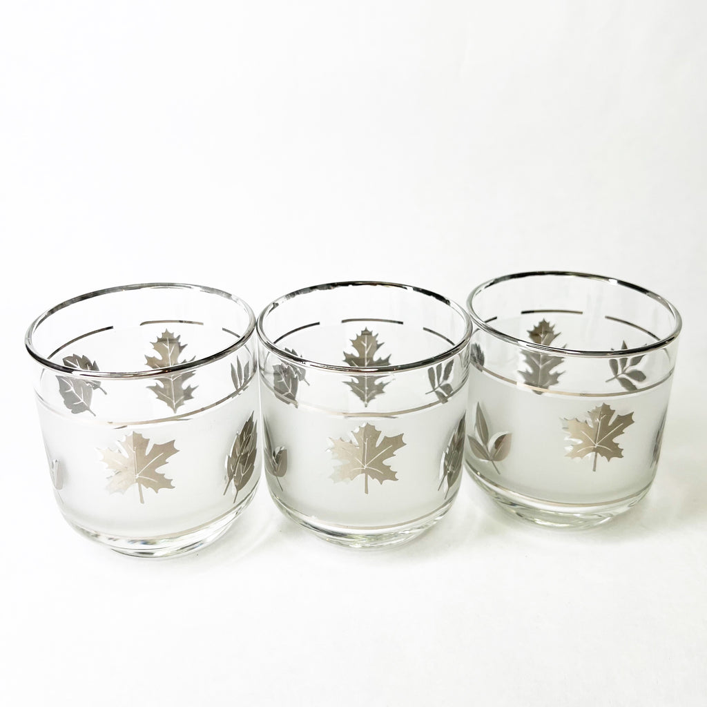 Vintage Libbey Glass Company Silver Leaf Rock Glasses