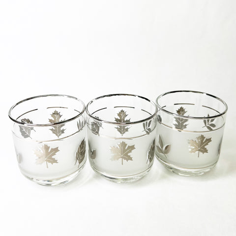 Vintage Libbey Glass Company Silver Leaf Rock Glasses