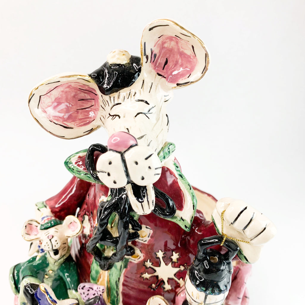 Heather Goldmine Blue Sky Christmas Mice Carolers Large Candle Holder 2001