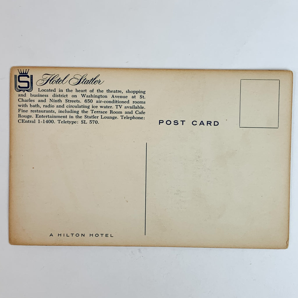 Vintage Hotel Statler St. Louis Missouri A Hilton Hotel Postcard