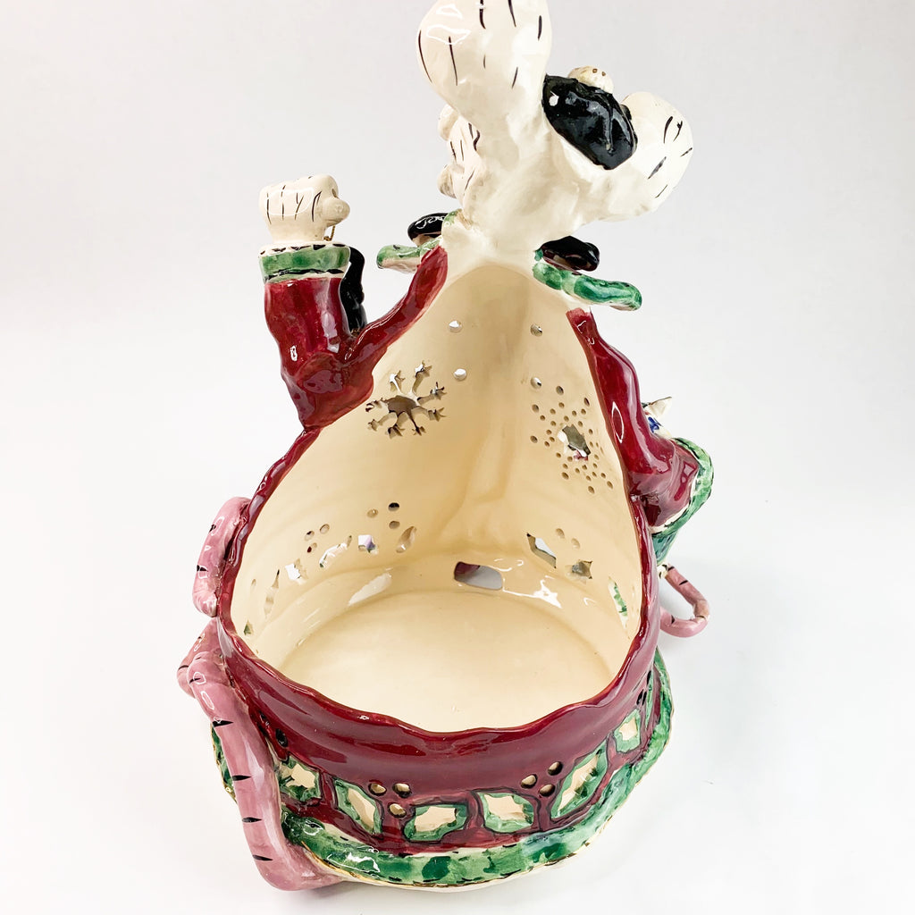 Heather Goldmine Blue Sky Christmas Mice Carolers Large Candle Holder 2001