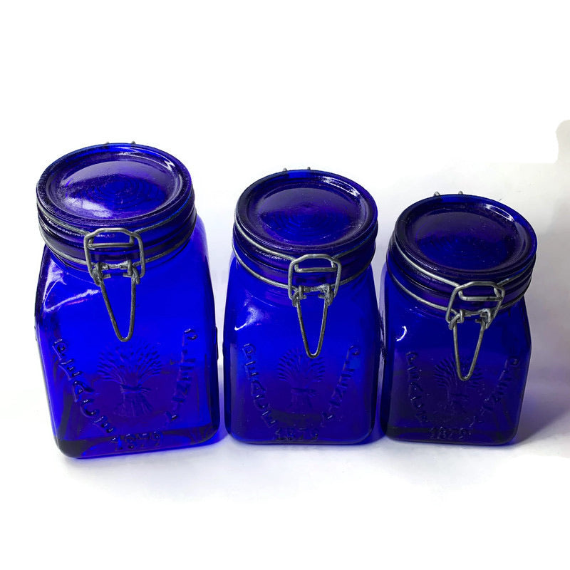 Vintage Colbat Blue Canisters Granny’s Products Peace & Plenty