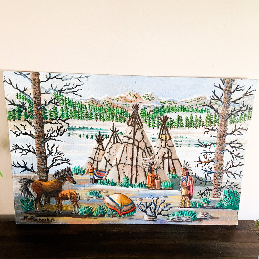 The Indian Encampment Signed Oil On Canvas Art