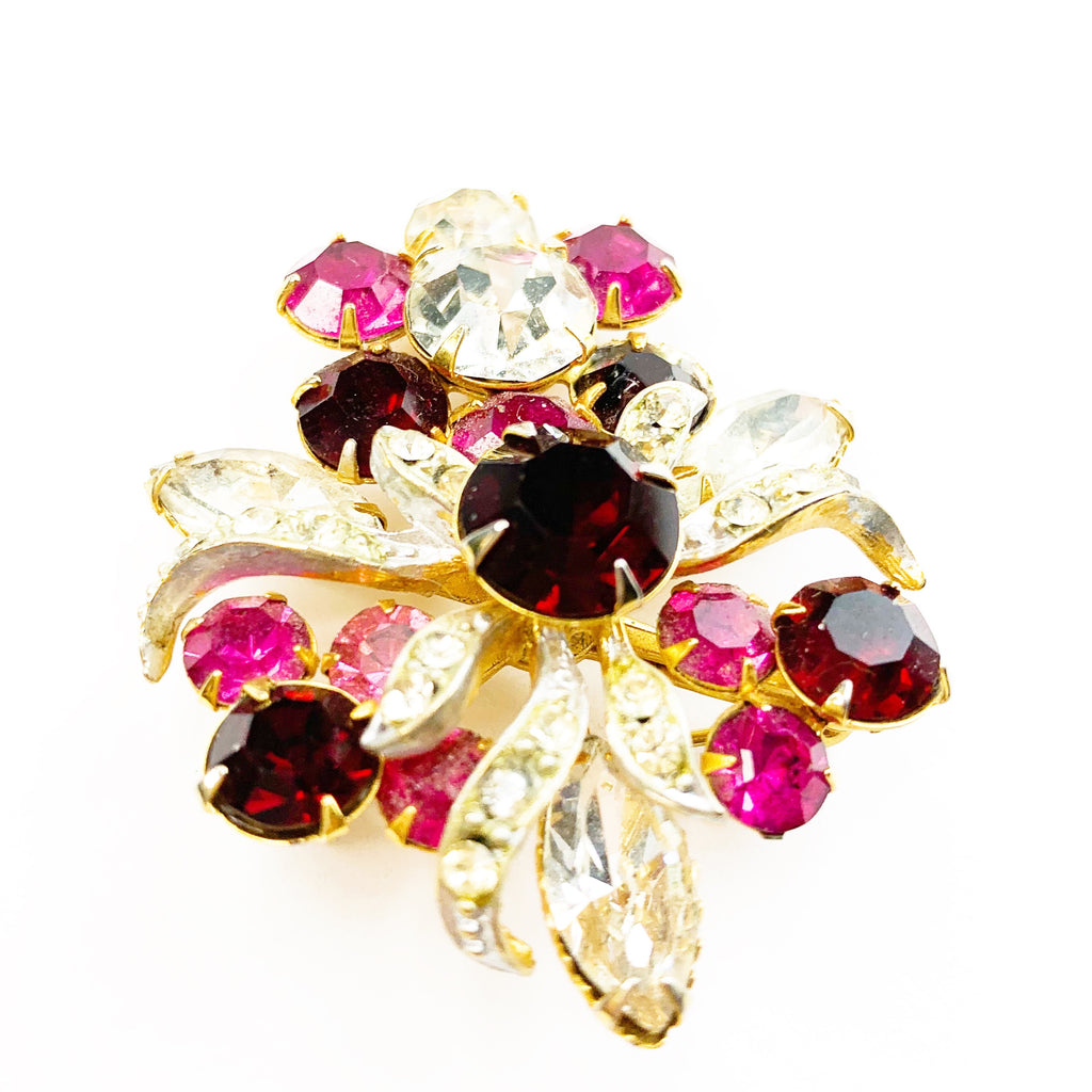 Vintage Cluster Stone Faceted Crystal Brooch Pin