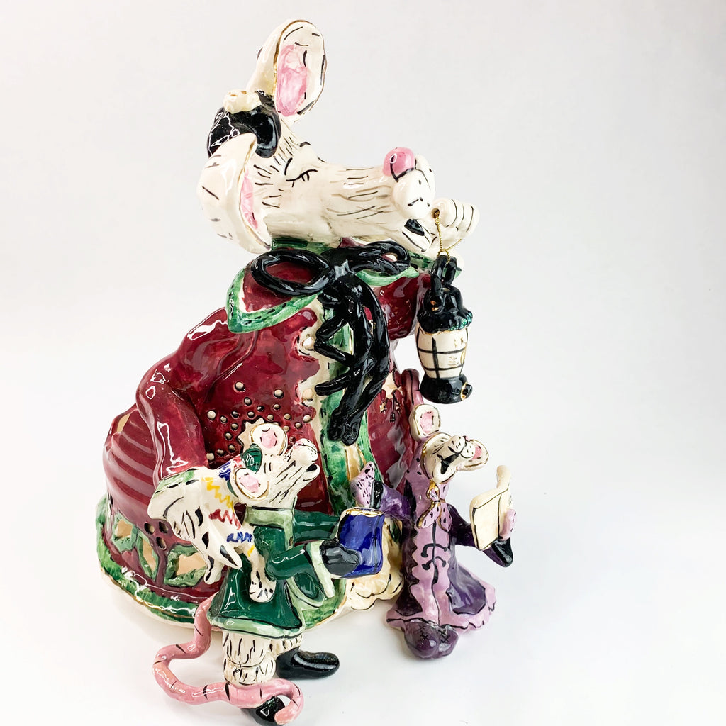Heather Goldmine Blue Sky Christmas Mice Carolers Large Candle Holder 2001