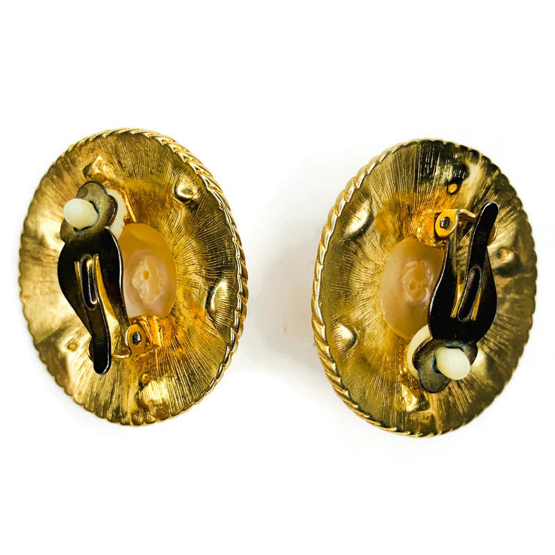 Vintage Round Faux Pearl and Clear Rhinestones Clip-On Earrings