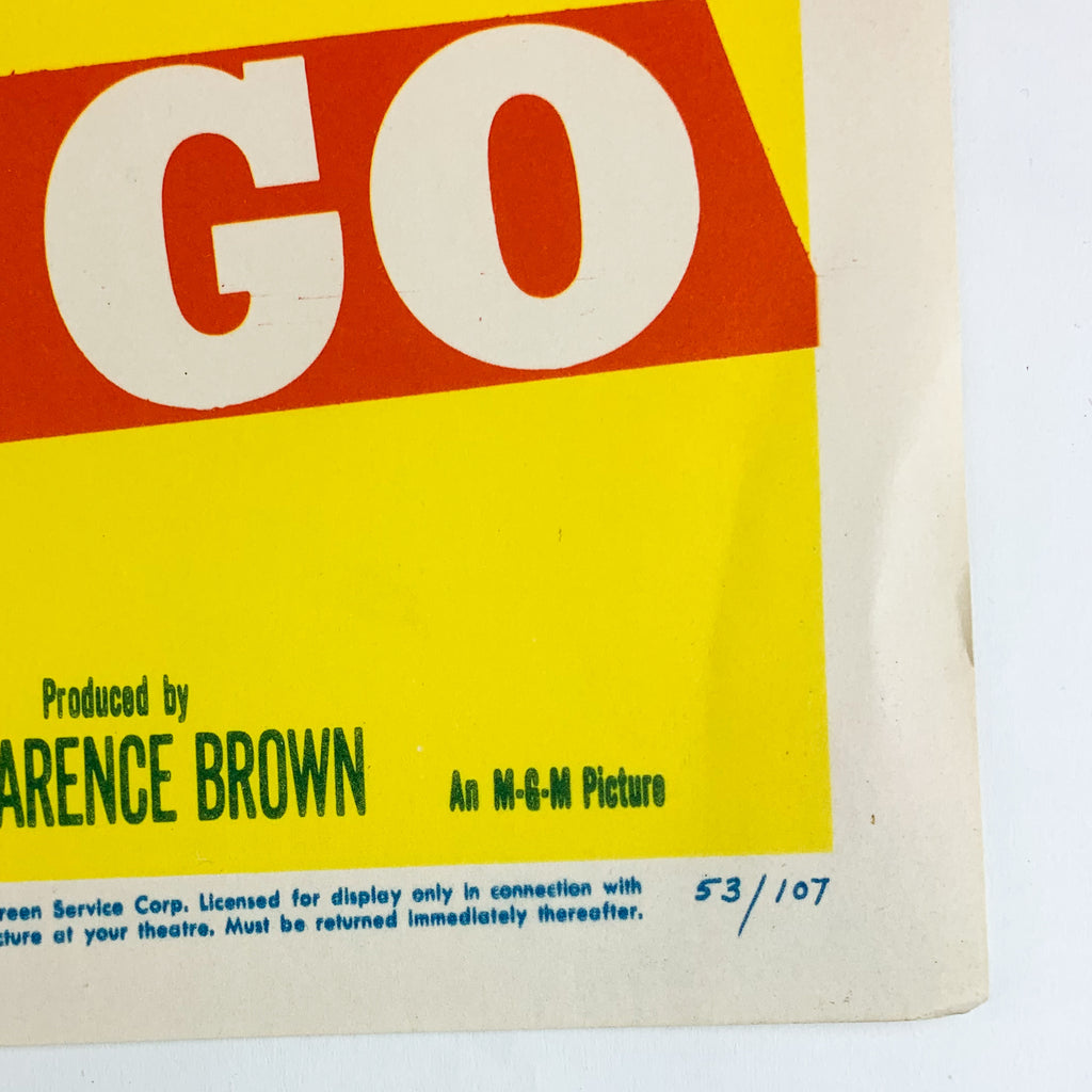 Vintage 1953 MGM Never Let me Go Clark Gable Gene Tierney #6 Lobby Card