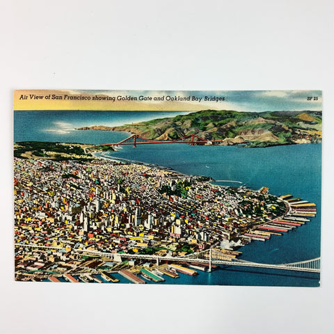 Air View of San Francisco Golden Gate & Oakland Bay Bridges California Postcard