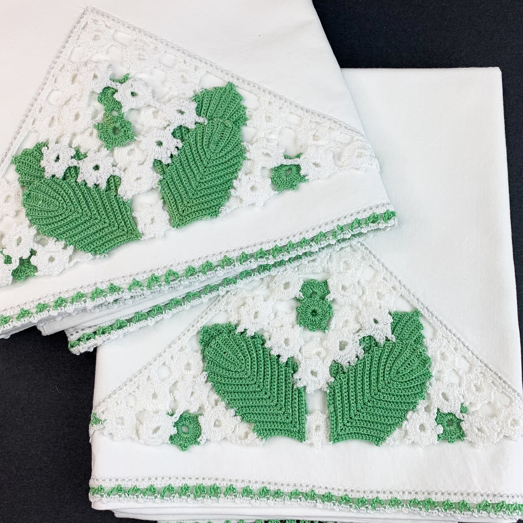 Vintage Embroidered Crochet Pillow Cases