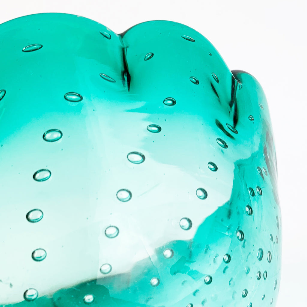Vintage Scalloped Edge Teal Turquoise Glass Bowl