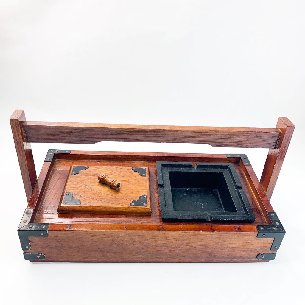 Japanese Wood Ashtray w/Cigarette Tobacco Tray