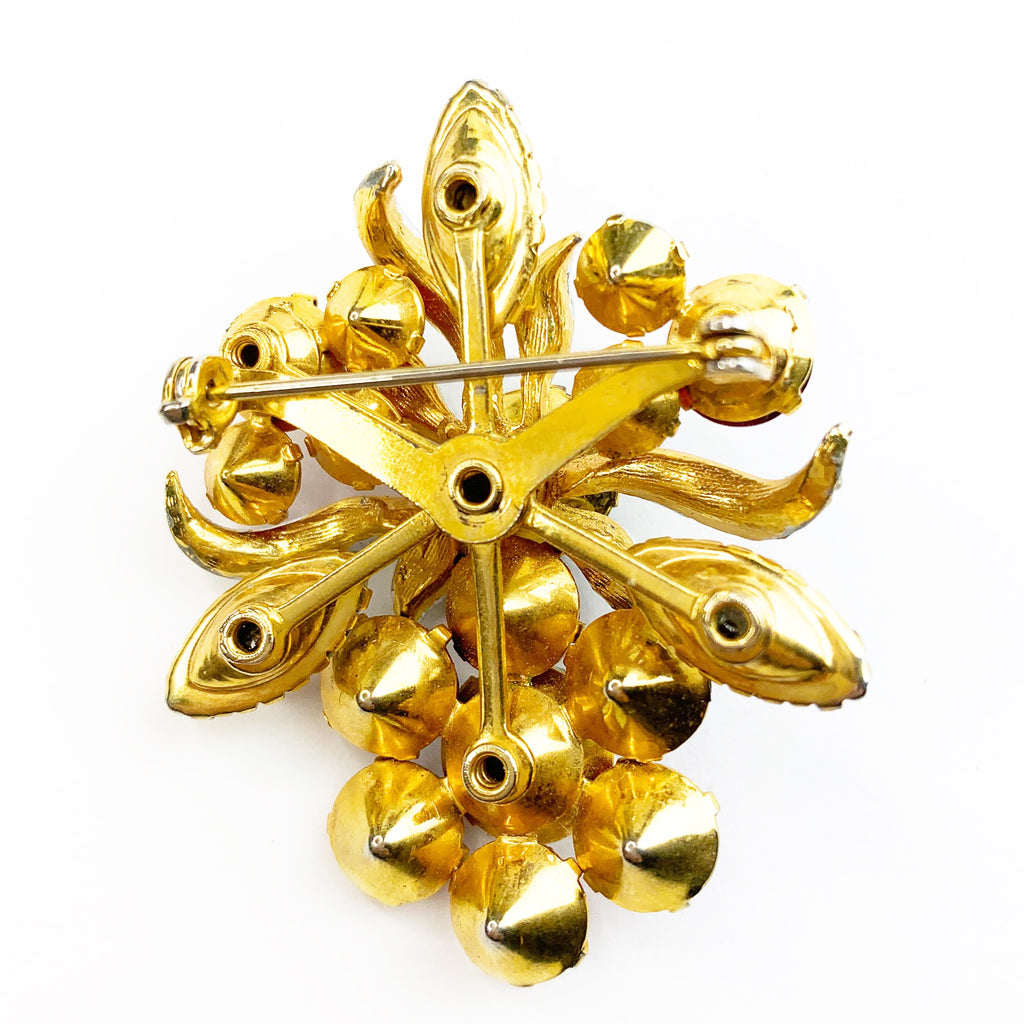 Vintage Cluster Stone Faceted Crystal Brooch Pin