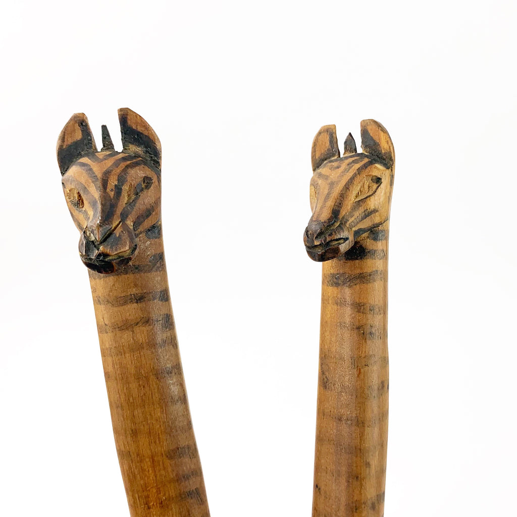 Vintage Hand Carved Wooden Zebra Salad Serving