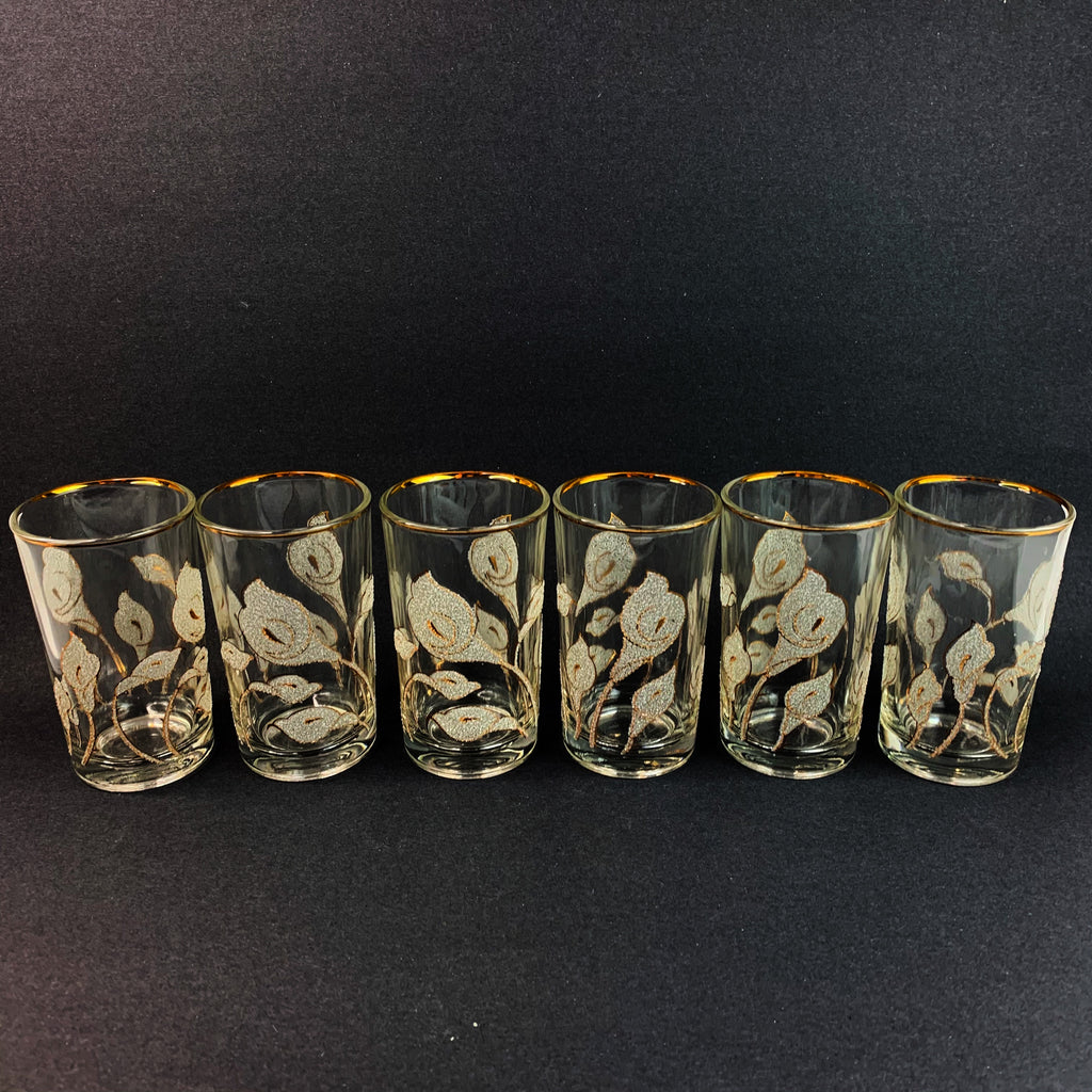 Vintage Lily Embossed Gold Rim Drinking Glasses