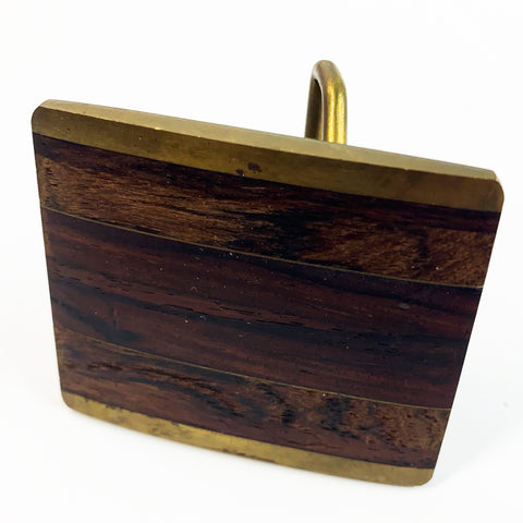 Vintage Modern Urban Cowboy Brass Wood Belt Buckle