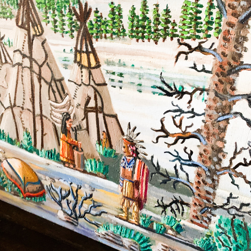 The Indian Encampment Signed Oil On Canvas Art