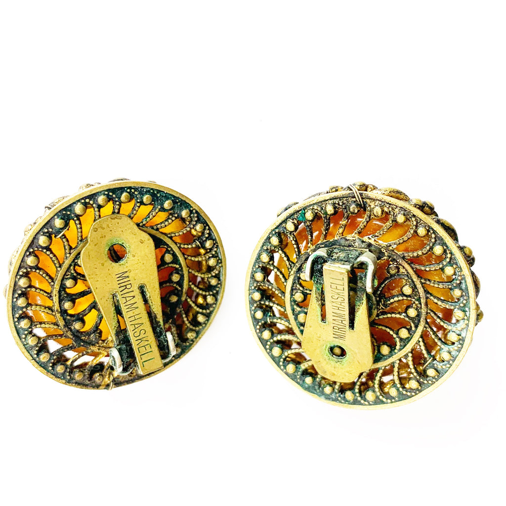 Vintage Signed Miriam Haskell Clip On Earrings