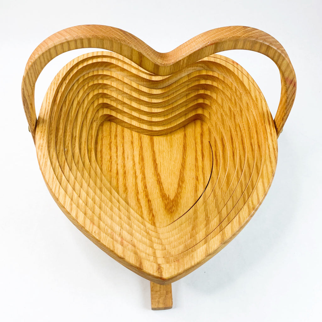Vintage Folding Collapsible Wood Heart Basket