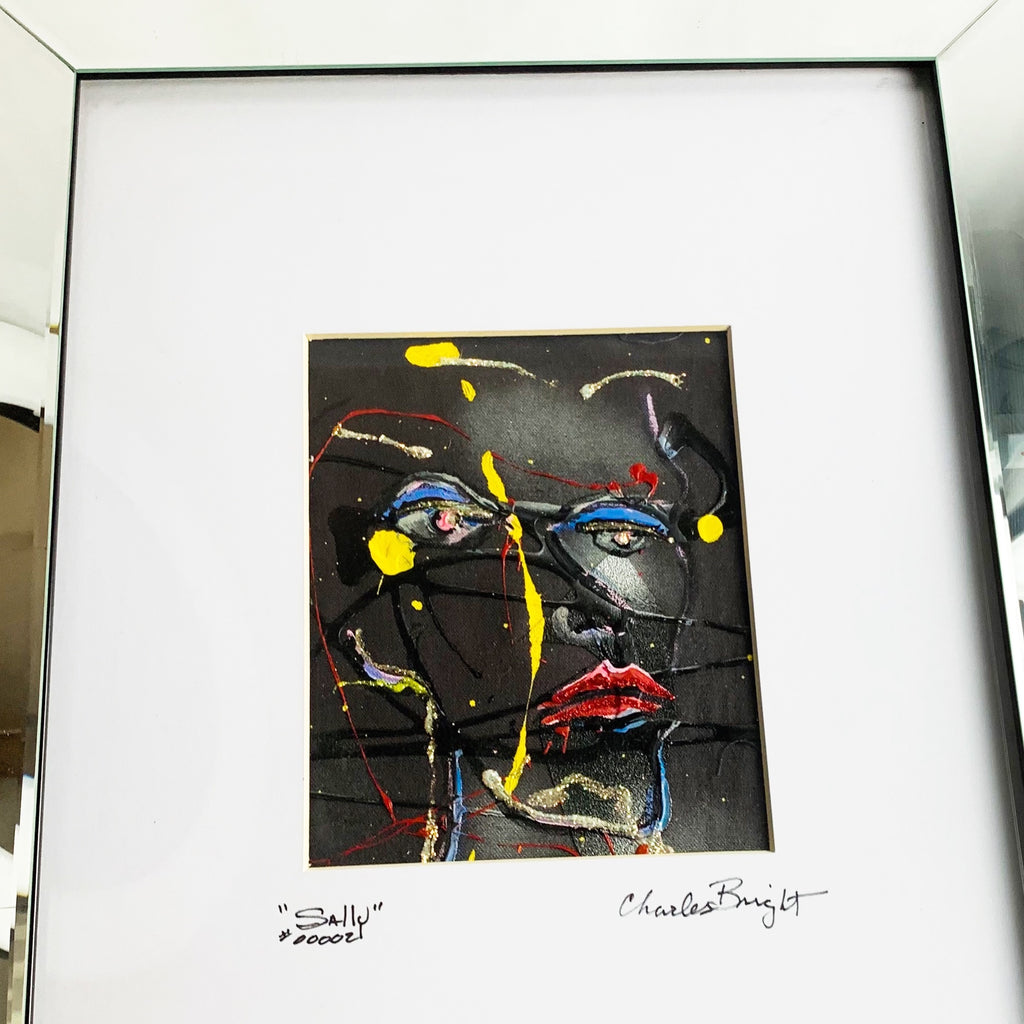 Charles Bright “Sally” Signed Artist Mirrored Glass Framed Art
