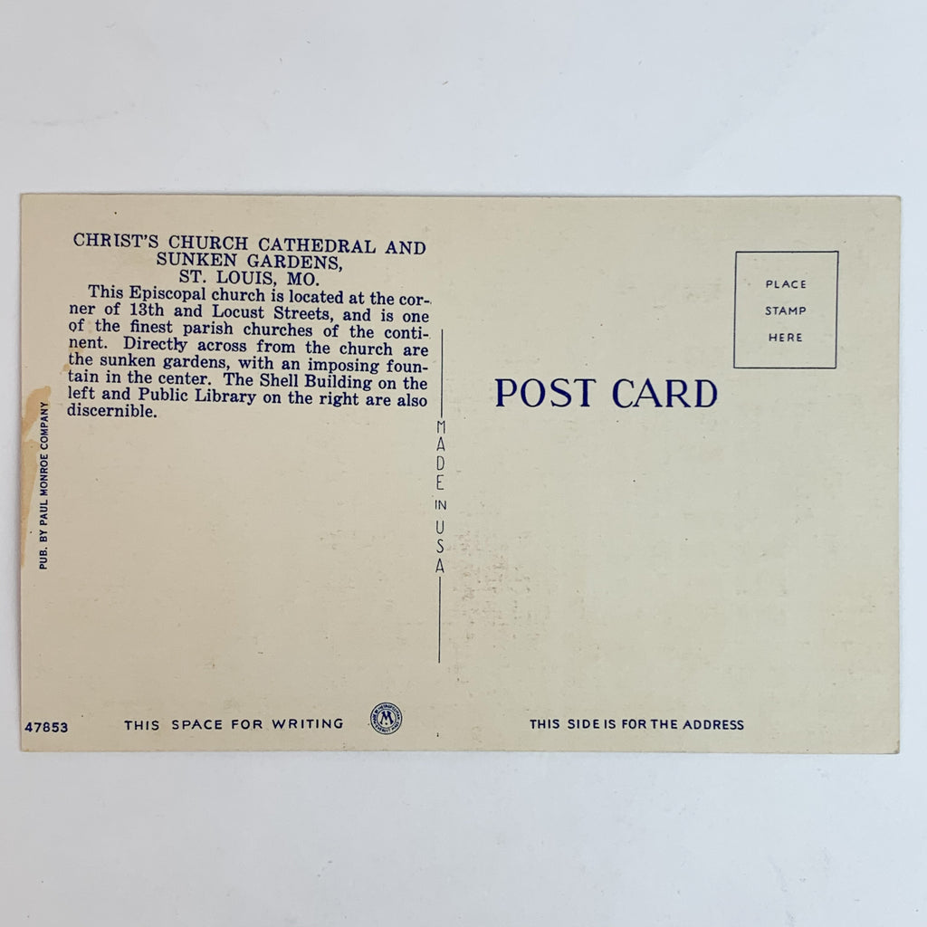 Christ's Church Cathedral and Sunken Gardens St. Louis MO Postcard