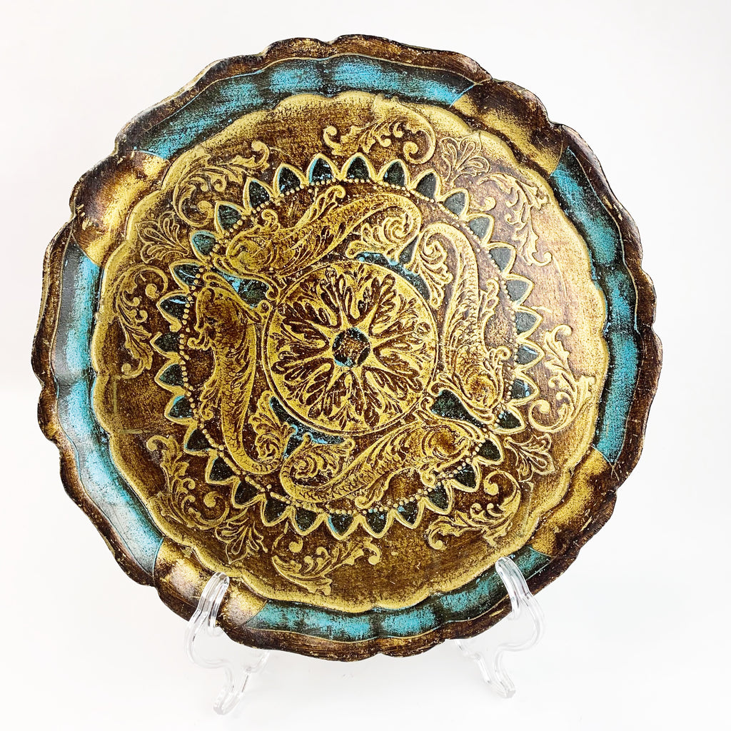 Vintage Hand Decorated Florence Italy Round Tray