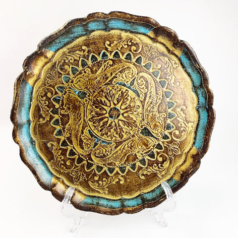 Vintage Hand Decorated Florence Italy Round Tray
