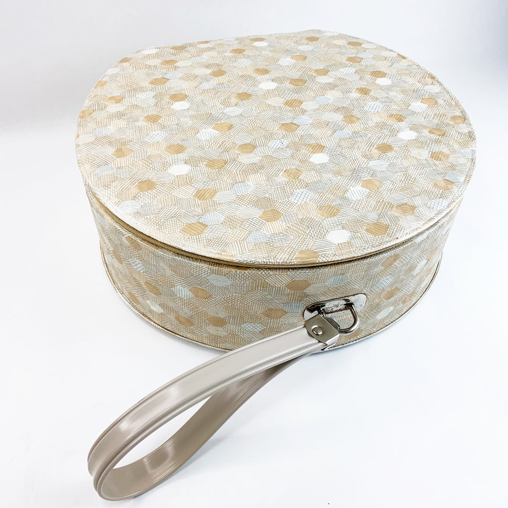 Vintage Travel Hard Shell Handle Round Hat Box