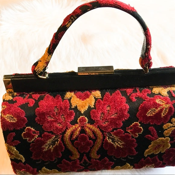 Vintage MEYERS Tapestry Cut Velvet Handbag