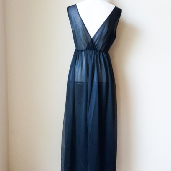 Vintage Miss Eleine Black Sheer Nightgown & Robe