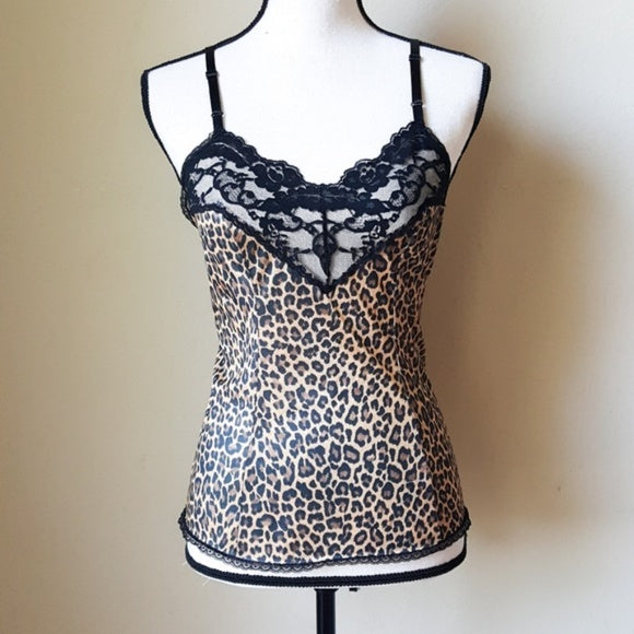 Vintage Vassarette Leopard Print Camo Top & Slip