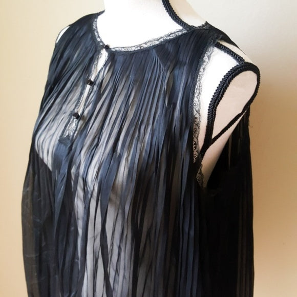 Vintage Black Sheer Pleated Negligee Nightie