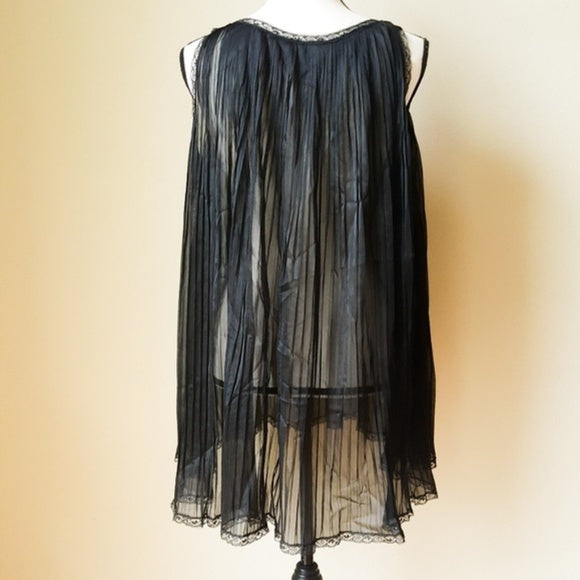 Vintage Black Sheer Pleated Negligee Nightie