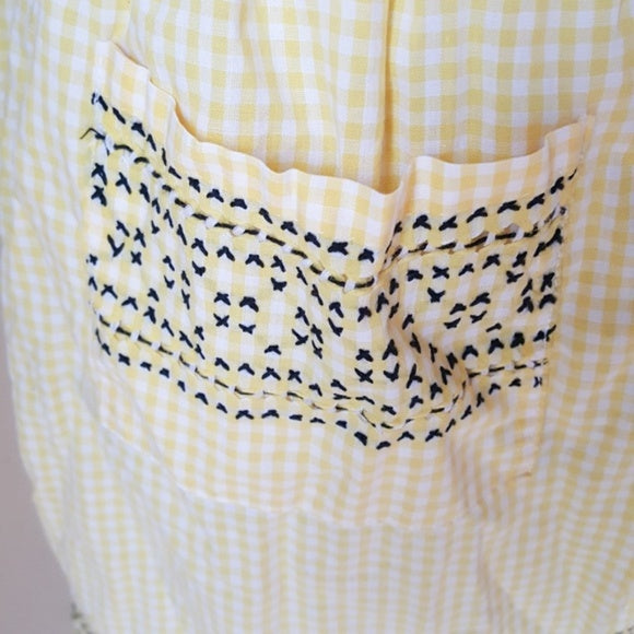 Vintage Yellow Gingham Pattern Embroidery Apron