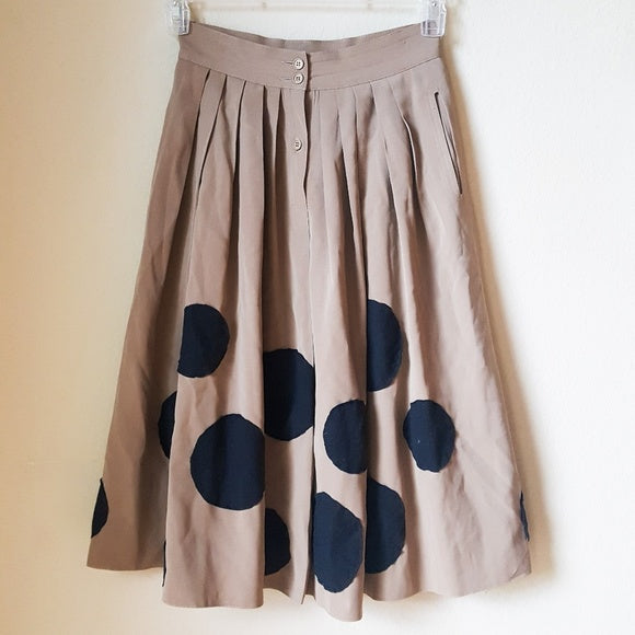 VTG electre Paris Tan Pleated Polka Dot Skirt
