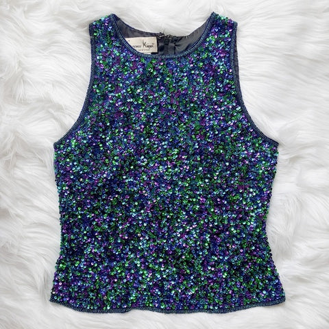 Vintage Laurence Kazar Silk Sequin Sleeveless Top