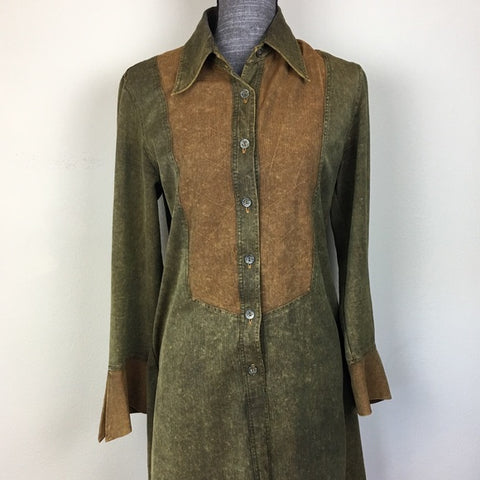 Vintage Gold Amir Full Button Front Long Shirt Dress