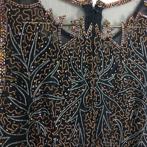 Laurence Kazar Beaded Sleeveless Evening Silk Top