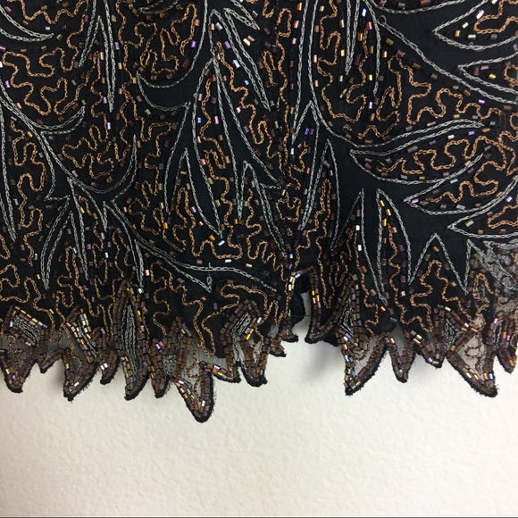 Laurence Kazar Beaded Sleeveless Evening Silk Top