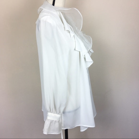 VTG Jordan Ruffle Detail White Long Sleeve Blouse