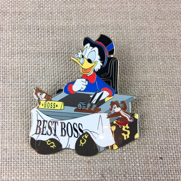 Scrooge McDuck Chip & Dale Best Boss Money Bag Pin