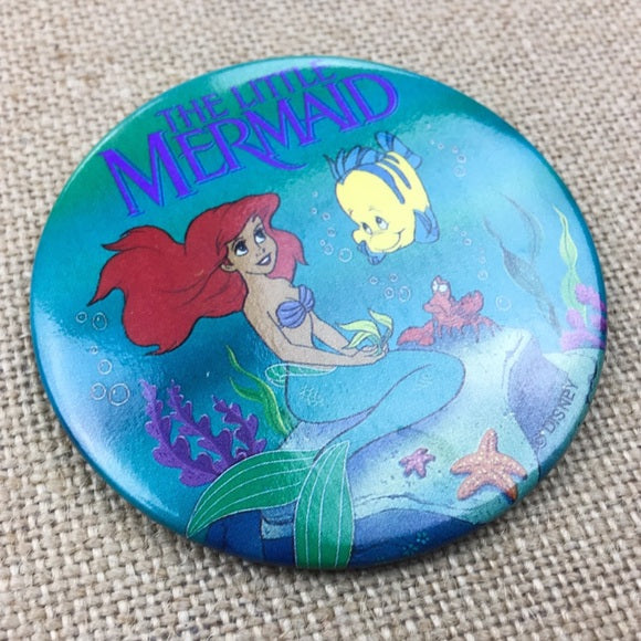 Disney The Little Mermaid Pin Back Button 3" Princess Ariel & Flounder