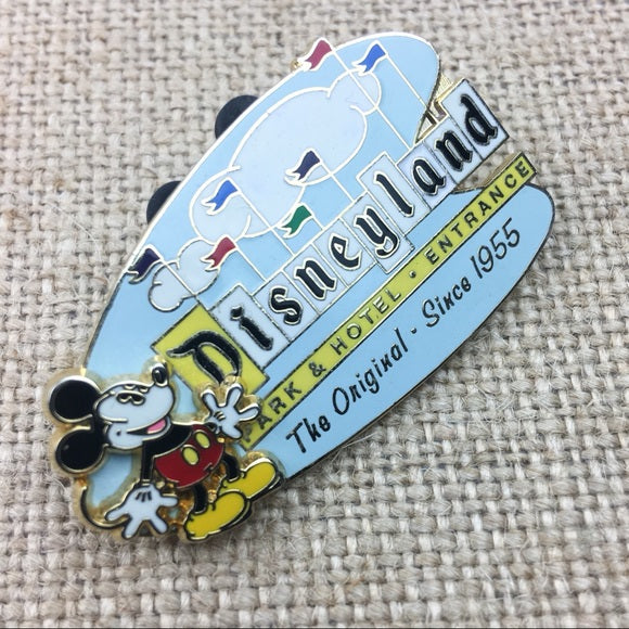 Disney DL Hotel Retro Entrance Disneyland Sign Flags Mickey Pin