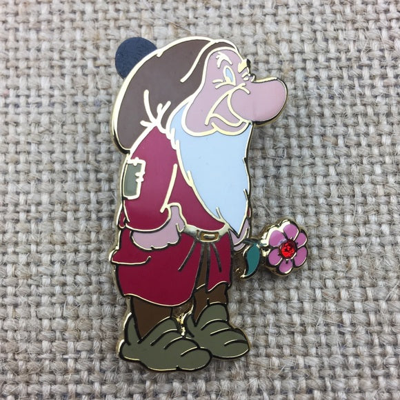 Disney Snow White & the 7 Dwarfs- Grumpy Holding Jeweled Flower Pin