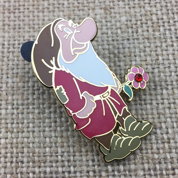 Disney Snow White & the 7 Dwarfs- Grumpy Holding Jeweled Flower Pin