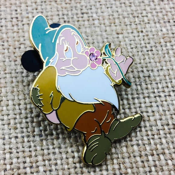 Disney Snow White & the 7 Dwarfs Bashful Holding Jeweled Flower Series Pin