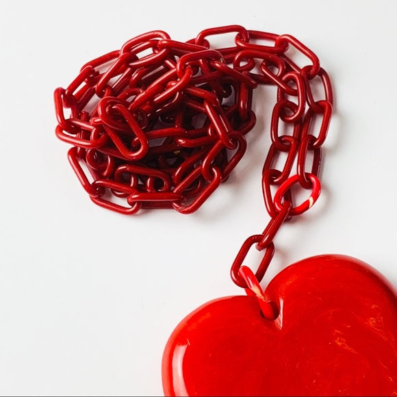 Retro Cherry Red Bakelite Heart Necklace
