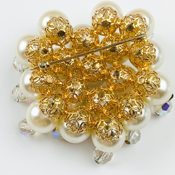 Vintage Faux Pearl Heart Shaped Brooch