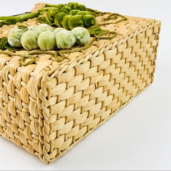 Vintage 60's Wicker Straw Woven Felt Grape Bag
