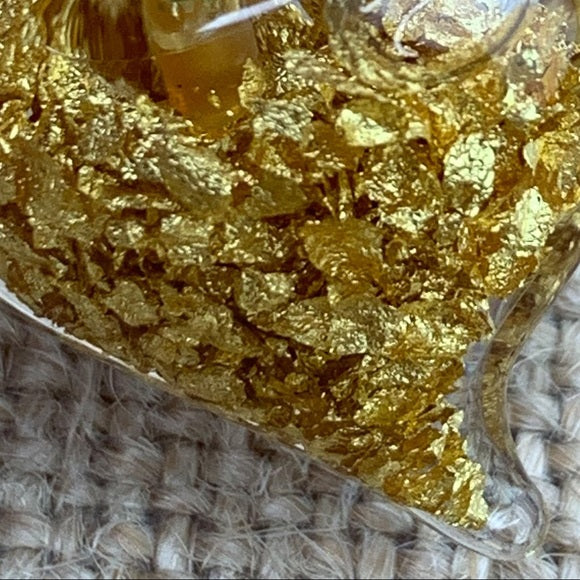 Gold Nugget Flakes Glass Encased Heart Pendant